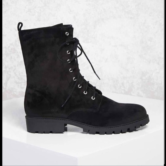 Faux Suede Combat Boots - Picture 2 of 2